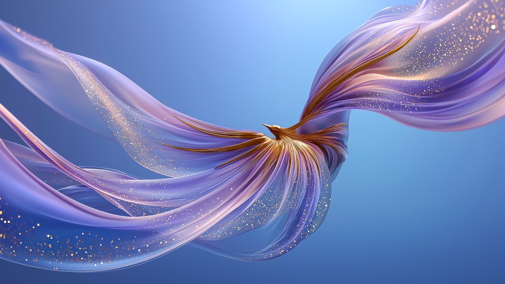 抽象 飞鸟 紫蓝渐变 金色光点 几何 4k