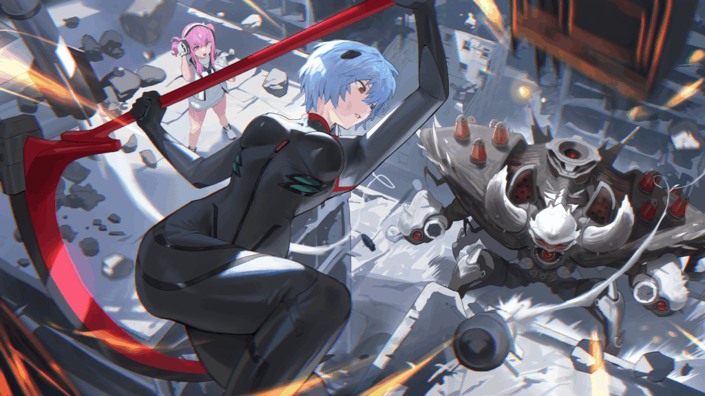 新世纪福音战士 绫波丽 镰刀 机器人 紧身衣 废墟 4k