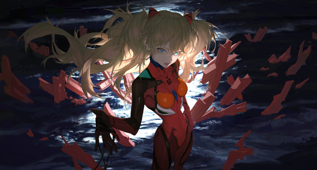 明日香 长发 蓝眼睛 新世纪福音战士 红色紧身衣 5k