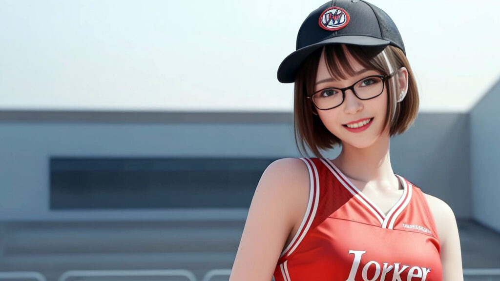 AI短发女生 棒球帽 红色运动背心 笑容 青春活力 4k