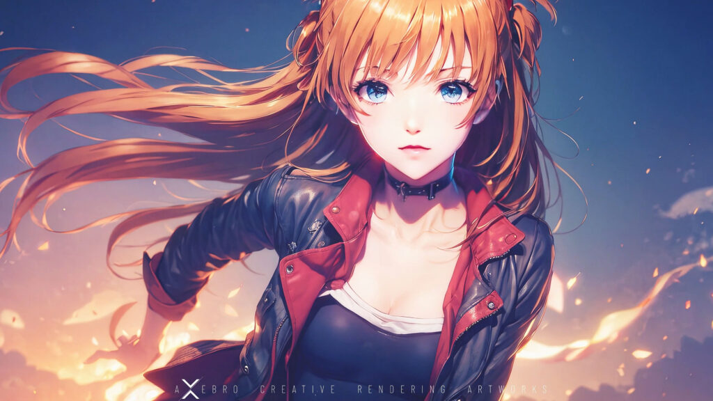 AI金发美少女 皮夹克 火焰 项圈 4k