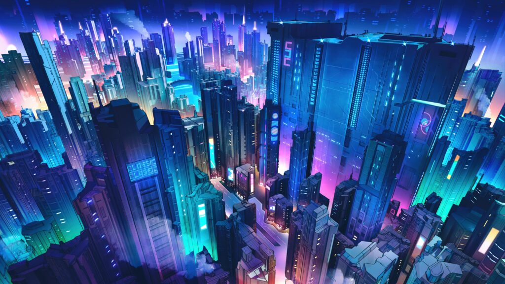 霓虹都市 赛博朋克 夜景 摩天楼 全息投影 8k